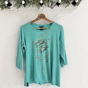 Citron Dragon Print Elbow Sleeve Tee Green Large ef4075